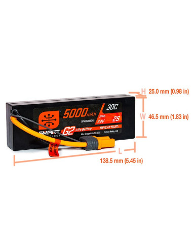 7.4V 5000mAh 2S 30C Smart G2 Hardcase LiPo...