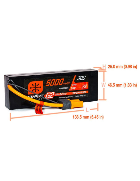 7.4V 5000mAh 2S 30C Smart G2 Hardcase LiPo Battery: IC5