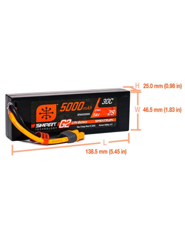 7.4V 5000mAh 2S 30C Smart LiPo G2 Hard Case: IC3