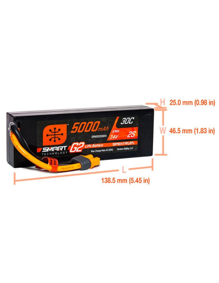 7.4V 5000mAh 2S 30C Smart LiPo G2 Hard Case: IC3