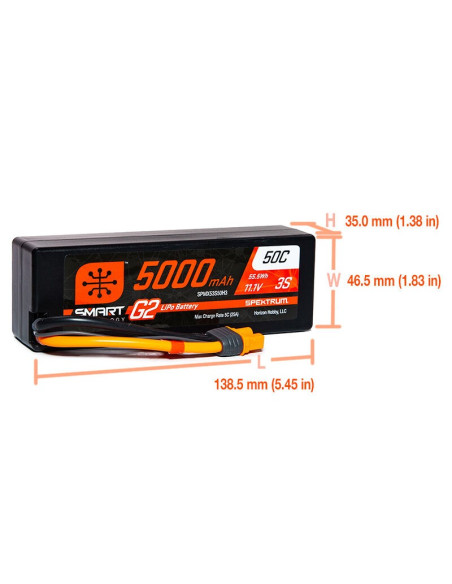 11.1V 5000mAh 3S 50C Smart G2 Hardcase LiPo Battery: IC3
