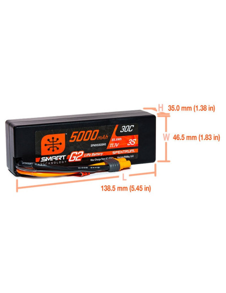 11.1V 5000mAh 3S 30C Smart G2 Hardcase LiPo Battery: IC3