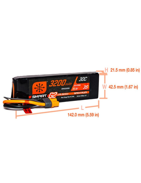 11.1V 3200mAh 3S 30C Smart G2 LiPo Battery: IC3