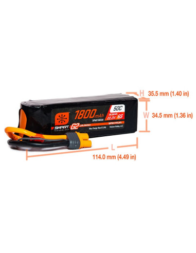 22.2V 1800mAh 6S 50C Smart G2 LiPo Battery: IC3