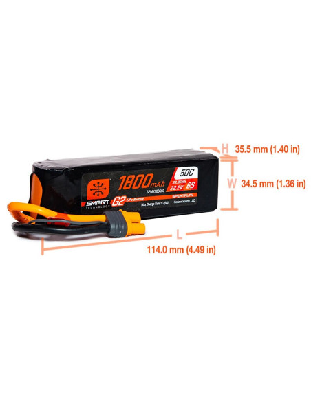 22.2V 1800mAh 6S 50C Smart G2 LiPo Battery: IC3