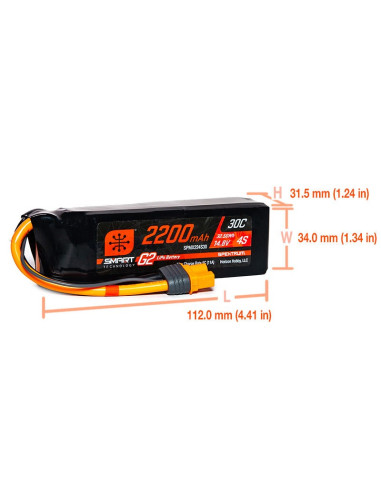 14.8V 2200mAh 4S 30C Smart G2 LiPo Battery: IC3