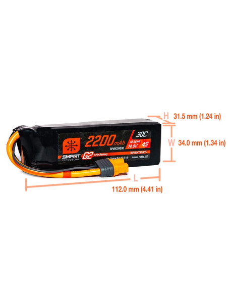 14.8V 2200mAh 4S 30C Smart G2 LiPo Battery: IC3
