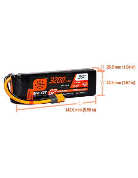14.8V 3200mAh 4S 50C Smart G2 LiPo Battery: IC3