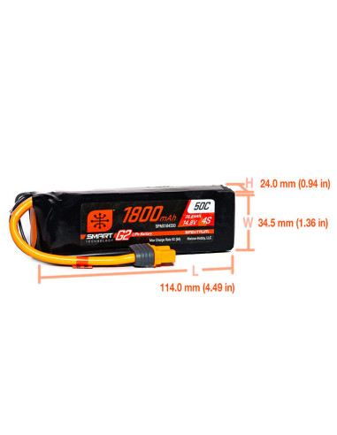 14.8V 1800mAh 4S 50C Smart G2 LiPo Battery: IC3