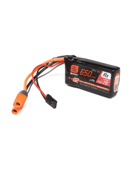 7.4V 650mAh 2S 15C Smart G2 Receiver LiPo Battery: IC3