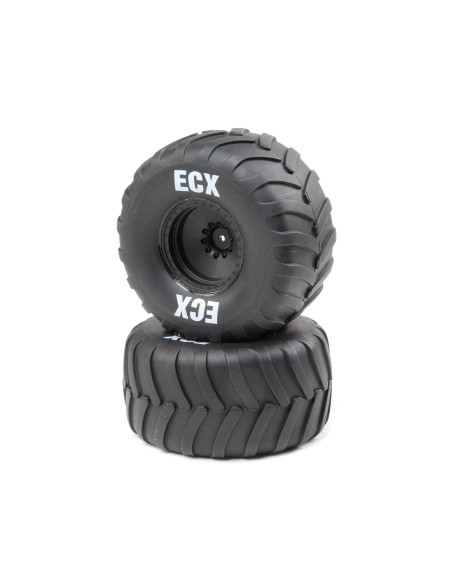 R-L Premounted Tire  Black Whl (2): 1-10 2WD AMP Crush