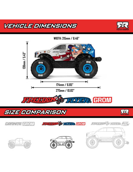 ARRMA 1-16 FREEDOM FLYER GROM 4X4 RTR Brushed Monster Truck (Battery & Charger Included) ARRMA 1-16 FREEDOM FLYER GROM 4