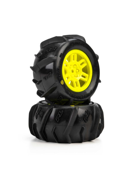 Pro-Line Racing 1-16 Dumont Front-Rear Paddle Tires Mounted 12mm Yellow Split Six (2): ARRMA MINI KRATON