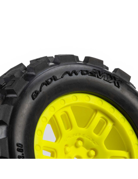 Pro-Line Racing 1-16 Badlands MX Front-Rear MT Tires Mounted 12mm Yellow Split Six (2): ARRMA MINI KRATON