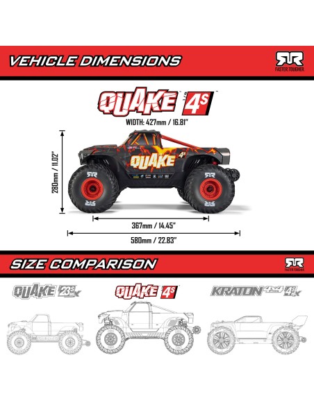 ARRMA 1/8 QUAKE 4S DSC 4X4 RTR Brushless Monster Truck ARRMA 1/8 QUAKE 4S DSC 4X4 RTR Brushless Monster Truck  Black/Red