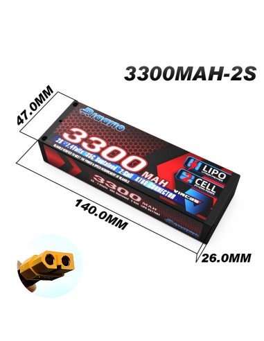 7.4V 3300mah 2S Lipo Battery XT60 Plug - Red