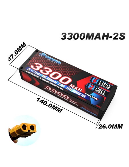 7.4V 3300mah 2S Lipo Battery XT60 Plug - Red