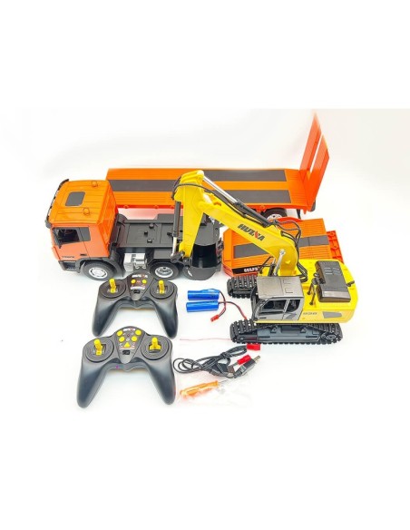 Camión RC Grúa con plataforma (9 canales) y Excavadora RC 1/18 Huina Marca Huina Toys