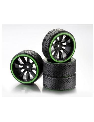 Neumáticos Drift 9-Spoke "Profile B" Rim Black/Ring neon green
