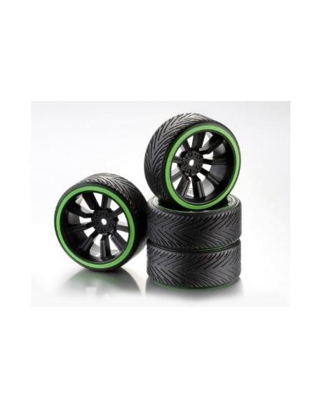 Neumáticos Drift 9-Spoke "Profile B" Rim Black/Ring neon green