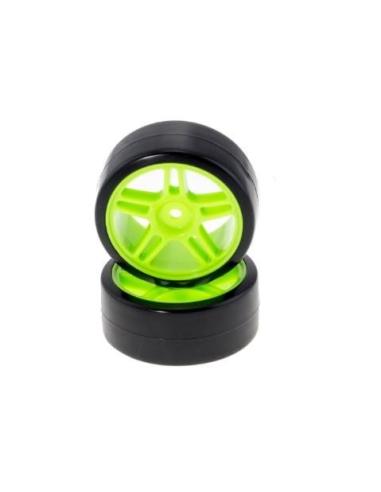 Neumáticos Drift para 1/10 - Llanta Verde Fluor (2u)