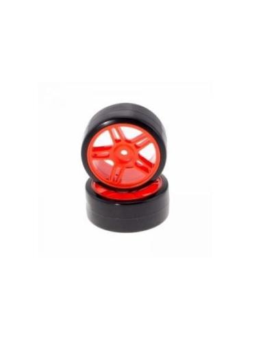 Neumáticos Drift para 1/10 - Llanta Roja Fluor (2u)